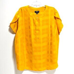 Liz Claiborne Woman Orange Plaid Partial Button-up V-Neck Petal Sleeve Top – 3X